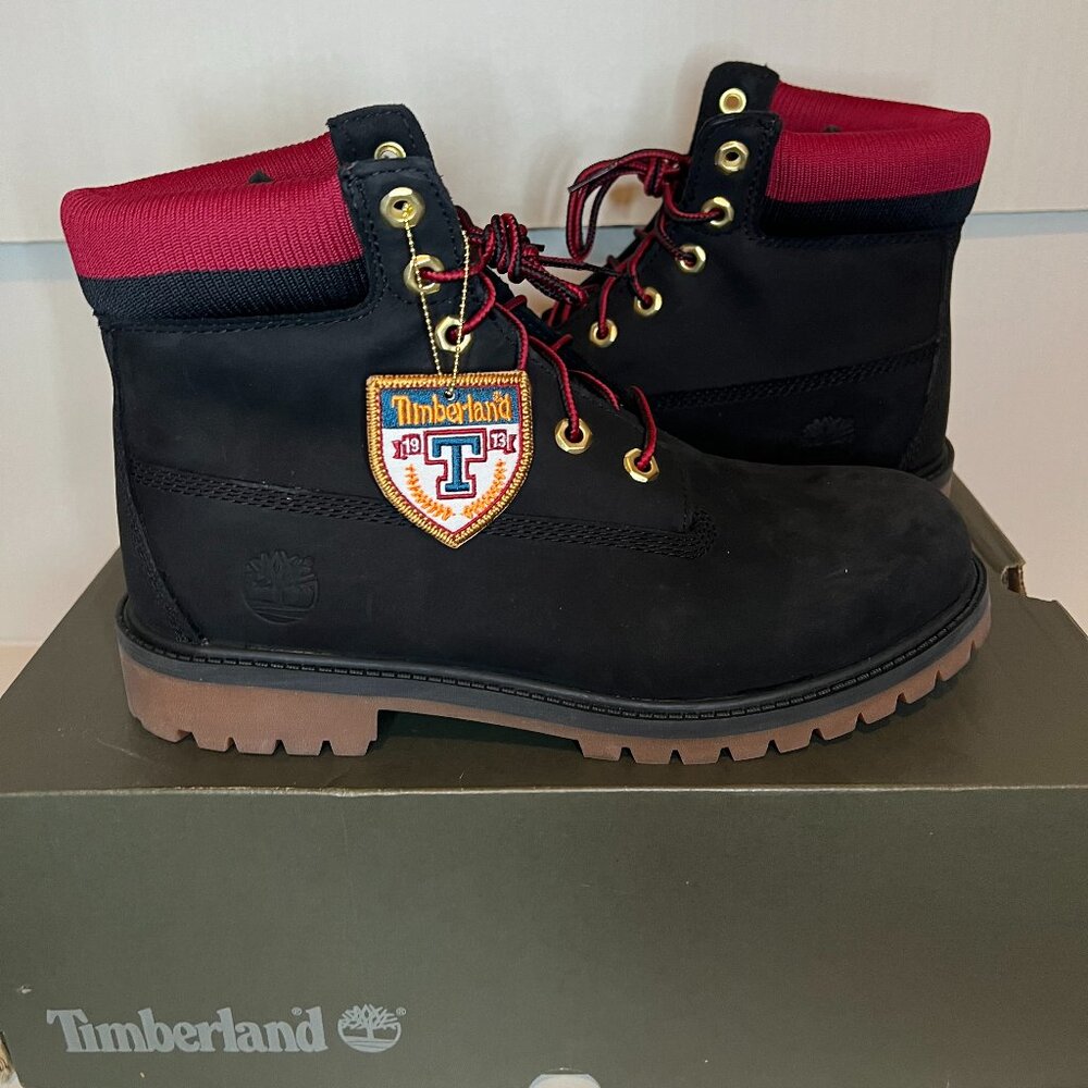 NEW Timberland Premium 6-Inch Waterproof Boots Black Nubuck with Red Junior 7M